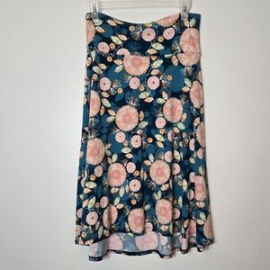 LuLaRoe Lola Midi Skirt Womens Medium Teal Pink Floral Mesh Layered Flared Skirt